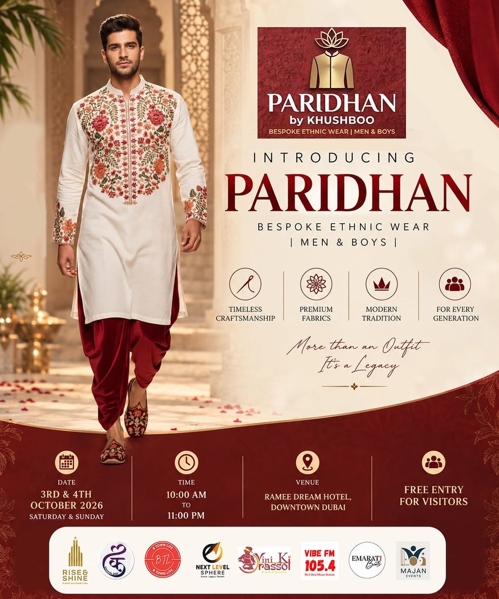 Paridhan by Khushboo &mdash; bespoke ethnic wear for men and boys at Rise & Shine Dubai 2026